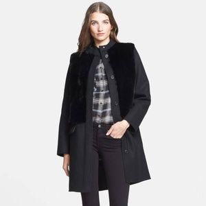 VINCE Genuine Rabbit Fur Paneled Wool Black Coat M
